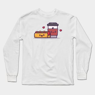 Cute Hotdog With Coffee Long Sleeve T-Shirt